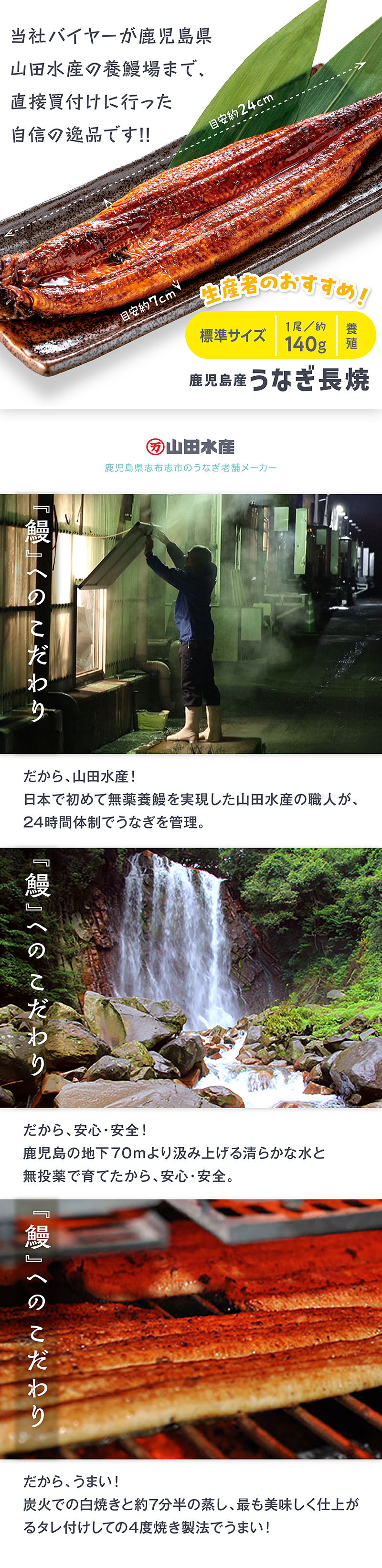 鹿児島産 うなぎ長焼 養殖 1尾 約140g