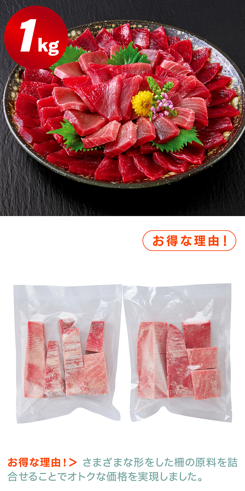 天然南まぐろ 赤身中とろ 不定形柵